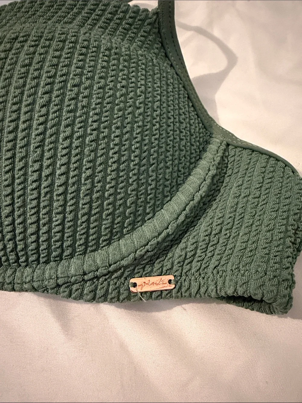 PINK Victoria's Secret Textured Dark Green Swim Bra